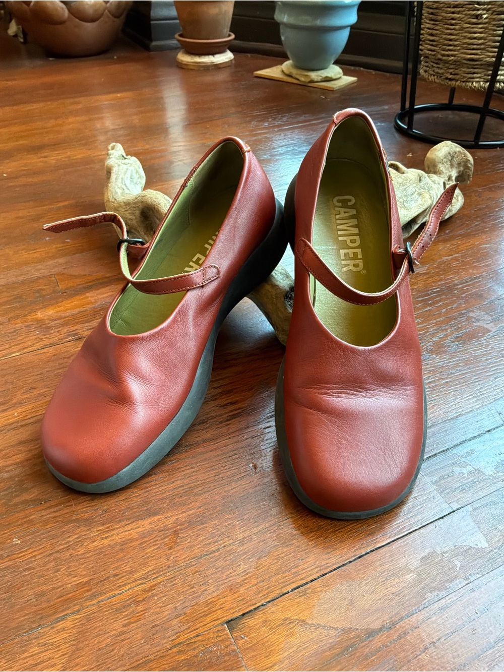 Camper Women's Rust Red Leather Mary Jane Flats